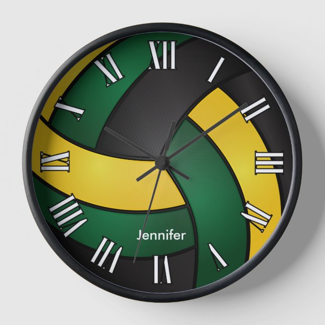 Reloj Voleibol | Verde oscuro, negro y estilo oro (Anverso)
