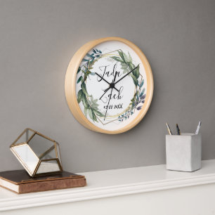 Reloj Watercolor Leafy Boda de guirnaldas botánicas