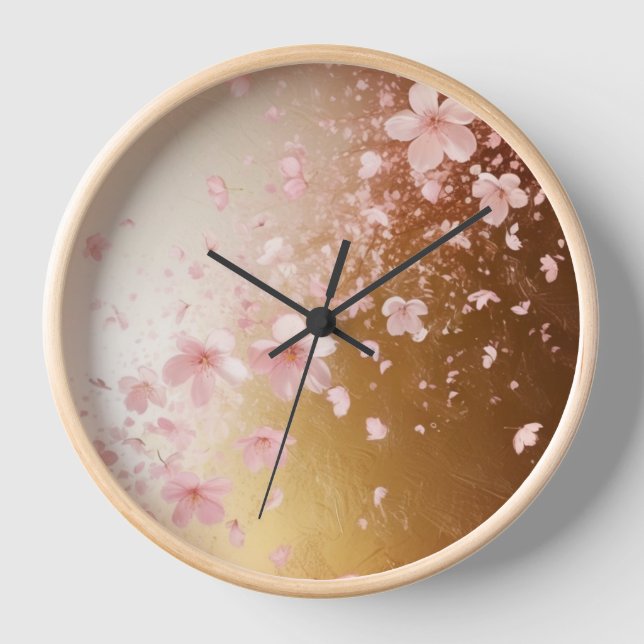 Reloj Whimsical Cherry Blossom Blizzard sobre el oro (Anverso)
