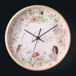 Reloj Whimsical Cute Fairy Wildflower Garden Meadow<br><div class="desc">Personalizó este capricho de las hadas de las flores silvestres todo el reloj de la pared fácil y rápidamente. Simplemente haga clic en el botón Editar usando herramientas de diseño para editar el texto, cambiar el tipo de letra y los colores de fuente. Presenta hadas pintadas a mano con acuarelas...</div>
