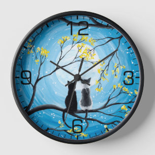 Reloj Whimsical Moon con gatos negros