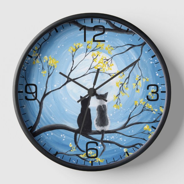 Reloj Whimsical Moon con gatos negros (Anverso)