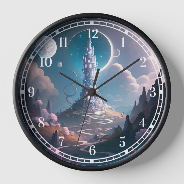 Reloj Whimsical Tower Paisaje Fantasía Arte (Anverso)