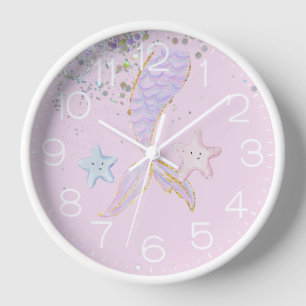Reloj Whimsical Watercolor Purpurina Mermaid