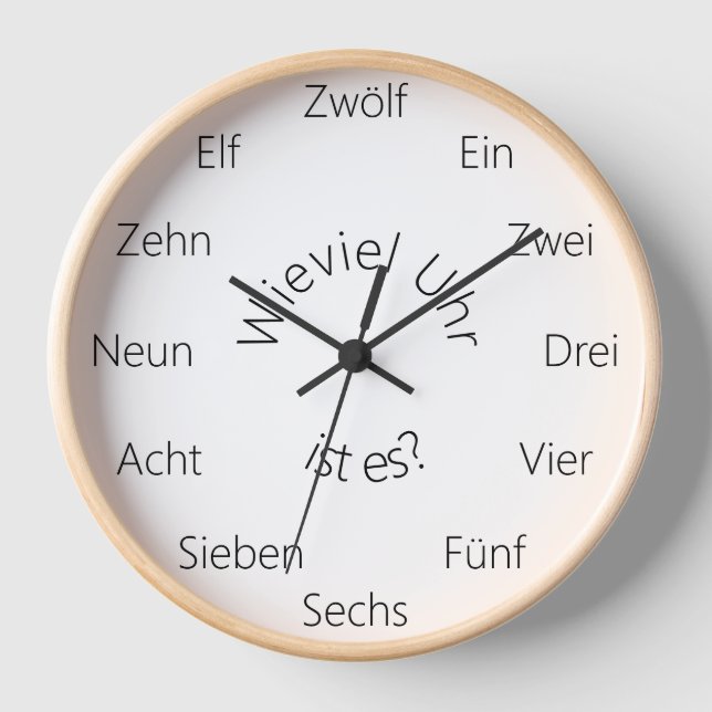 Reloj "¿Wieviel Uhr es?" Personalizable de idioma alemán (Anverso)