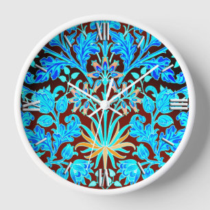 Reloj William Morris Hyacinth Print, Aqua y Brown