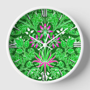 Reloj William Morris Hyacinth Print Lime & Emerald Green