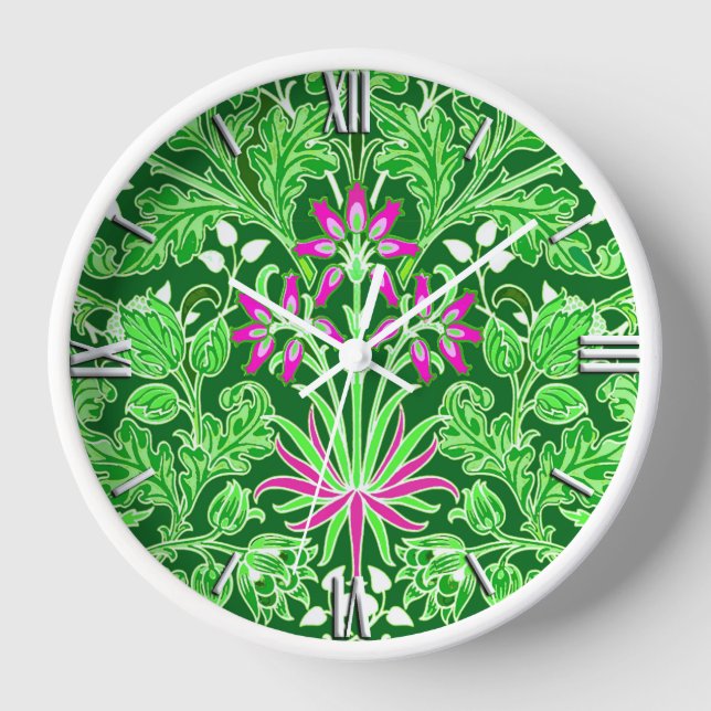 Reloj William Morris Hyacinth Print Lime & Emerald Green (Anverso)