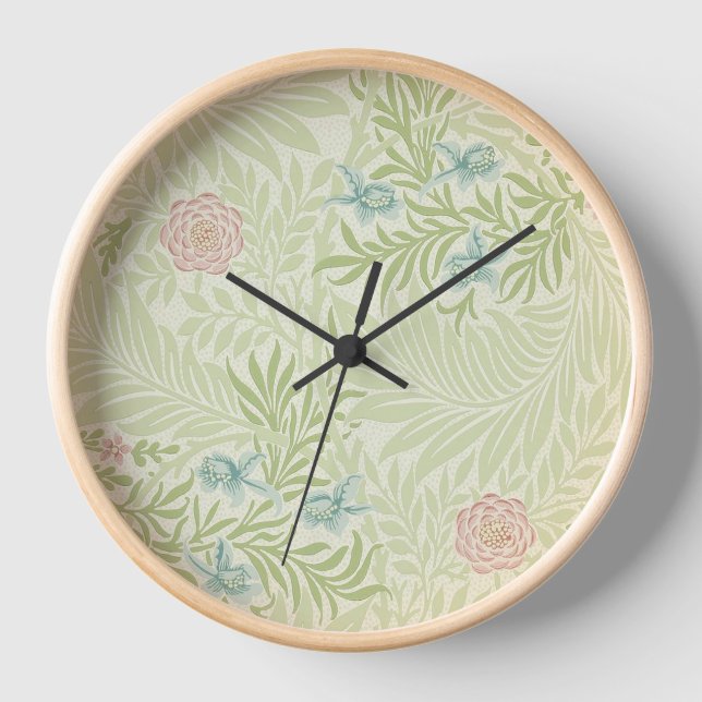 Reloj William Morris - Larkspur - Pink Flowers & Leaves (Anverso)