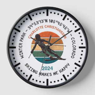 Reloj Winter Park, Colorado - Esquiadora Mujer, Texto Ne