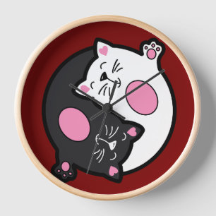 Reloj Yin Yang Gatos Durmiendo en Blanco y Negro