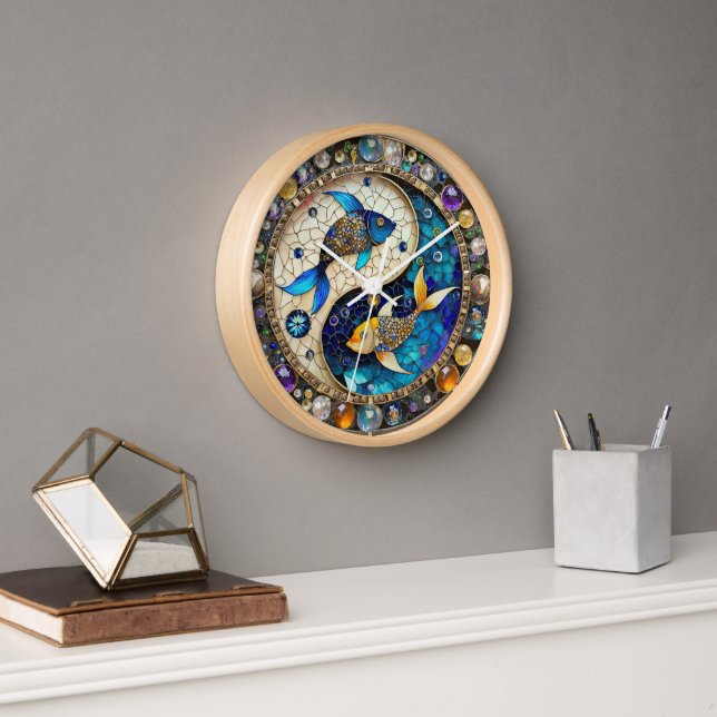 Reloj Zodiaco - Pez Piscis Yin y Yang (Oficina)