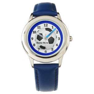 Relojes azules del fútbol para los niños con su