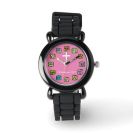 Relojes cristianos para niños - Plata y Rosa