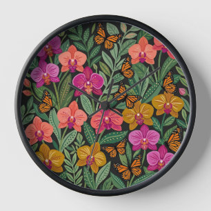 Relojes de arte abstracto de mariposas orquídeas m