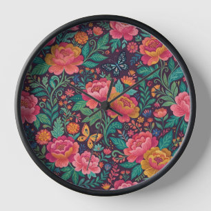 Relojes de arte abstracto de peonías y mariposas m
