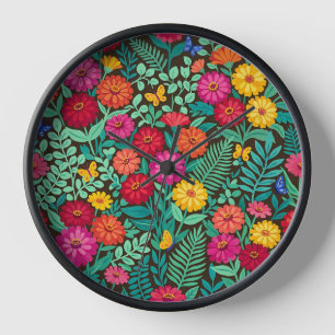 Relojes de Arte Abstracto Zinnias Mariposas Mexica