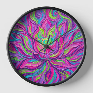 Relojes de arte al óleo de loto abstracto neón vib
