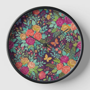 Relojes de Arte Botánico Abstracto Rosas Mariposas