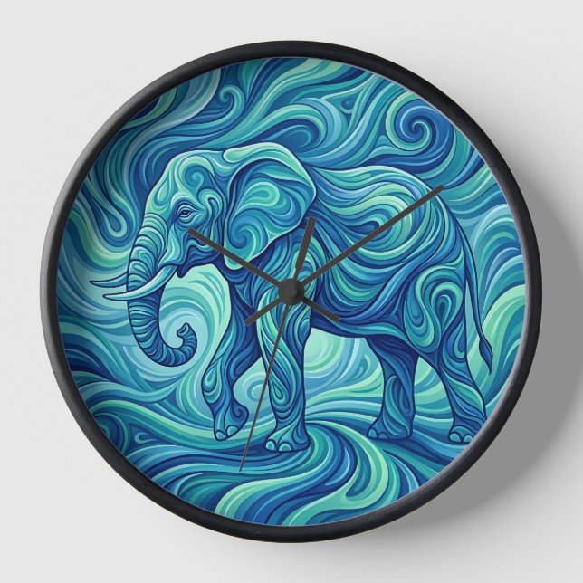 Relojes de arte con gradiente azul de elefante abs (Anverso)