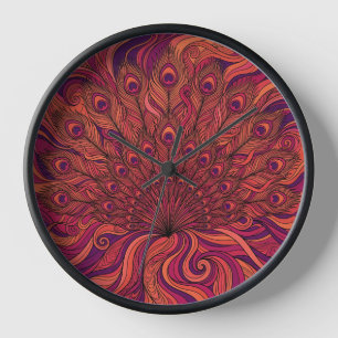 Relojes de Arte de Abanico de Pavo Real Abstracto