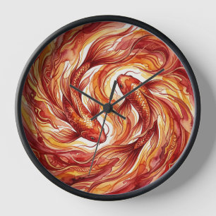 Relojes de arte de acuarela de remolino de koi abs