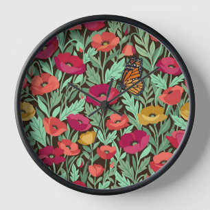 Relojes de Arte de Amapolas Abstractas Mariposa Mo