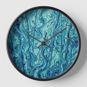 Relojes de arte de bosque de bambú abstracto azul
