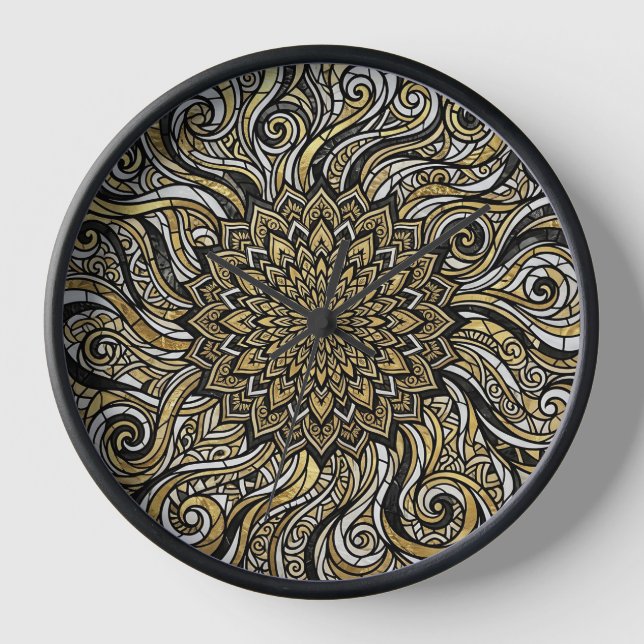 Relojes de arte de círculo de mandala de oro abstr (Anverso)