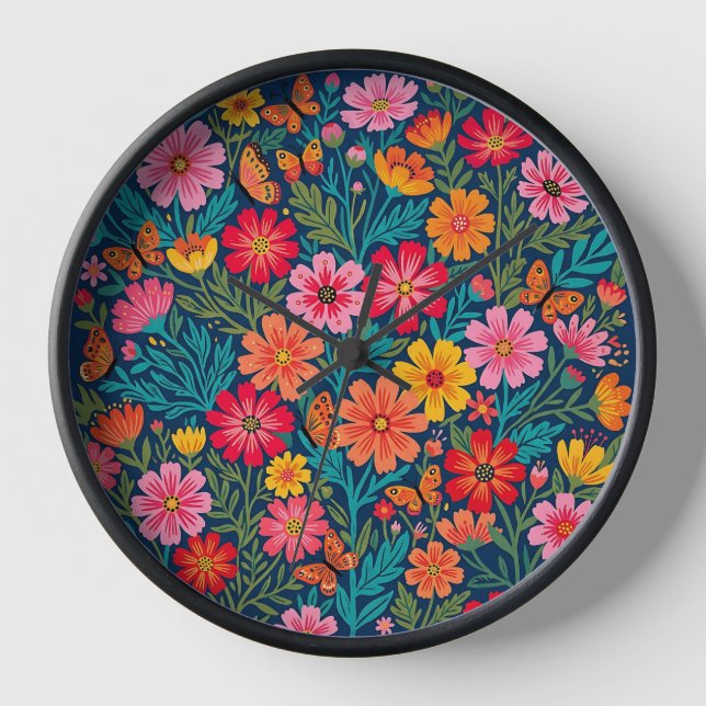 Relojes de arte de cosmos abstractos flores maripo (Anverso)