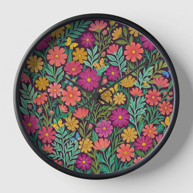 Relojes de Arte de Cosmos Flores y Mariposas Abstr (Anverso)