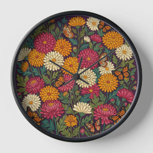 Relojes de Arte de Crisantemos Abstractos Mariposa