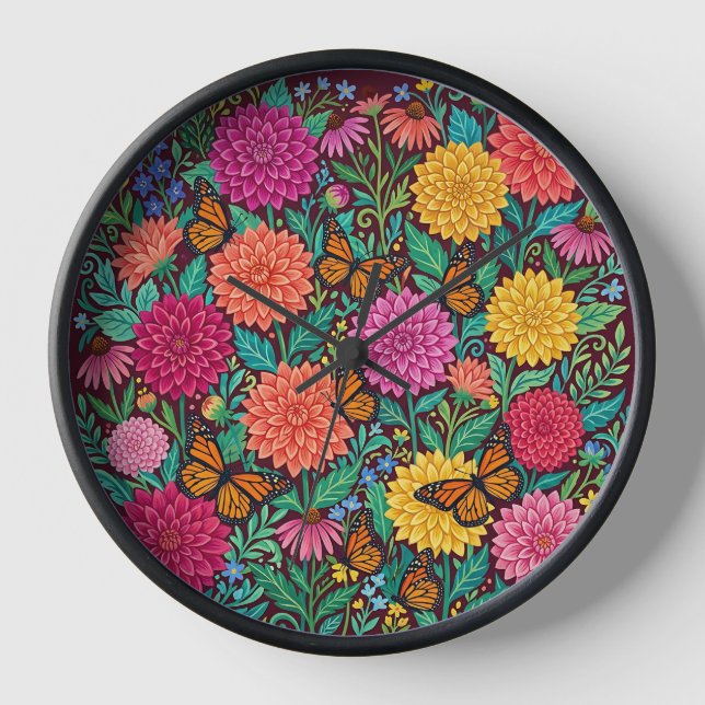 Relojes de arte de dalias abstractas mariposas (Anverso)