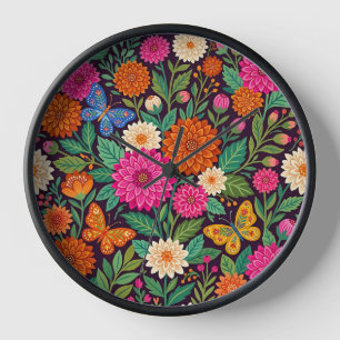 Relojes de arte de dalias abstractas y mariposas