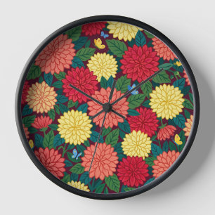 Relojes de arte de dalias coloridas abstractas y m