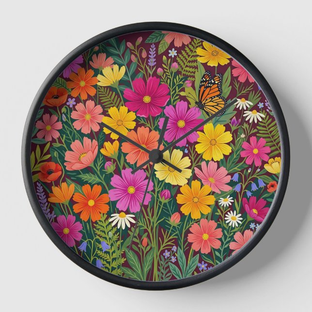 Relojes de arte de flores del cosmos boho abstract (Anverso)