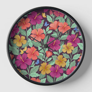 Relojes de Arte de Hibisco Gouache Colorido Abstra