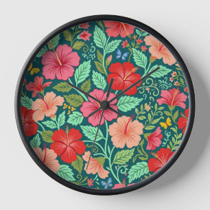 Relojes de Arte de Hibisco Indio Abstracto con Mar