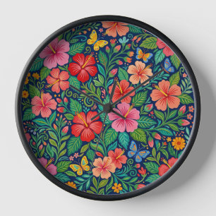 Relojes de Arte de Hibisco Mexicano Abstracto con 