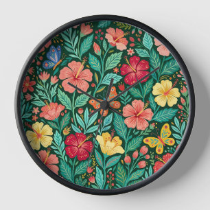 Relojes de Arte de Hibiscos Mariposas Coloridas Ab