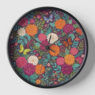 Relojes de arte de jardín de mariposas de dalias a