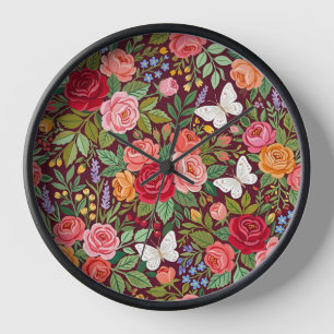 Relojes de arte de jardín de rosas coloridas abstr