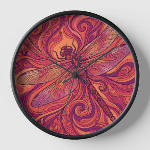 Relojes de arte de línea de libélula abstracta pue