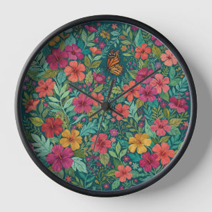 Relojes de Arte de Mariposa Hibisco Colorida Abstr