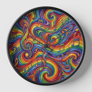 Relojes de arte de notas musicales abstractas en a