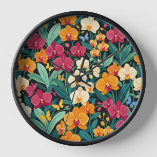 Relojes de arte de orquídeas mariposas coloridas a