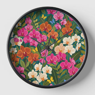 Relojes de arte de orquídeas mariposas en gouache