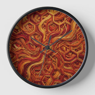 Relojes de arte de panal de abeja rojo fuego abstr
