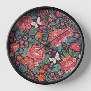 Relojes de arte de peonías abstractas y mariposas