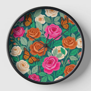 Relojes de arte de rosas y monarcas coloridos abst